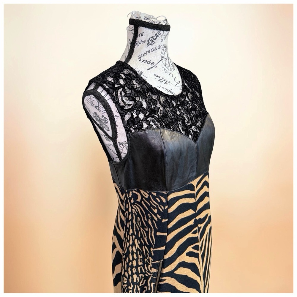 Tracy Reese Zebra Print Dress | Leather Lace Mixed Media | Statement Piece | 8 - Picture 10 of 16